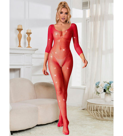 SUBBLIME - 952419 BODYSTOCKING RÉSILLE AVEC LOSANGES MANCHES LONGUES ROUGE XS/M by SUBBLIME BODYSTOCKINGS