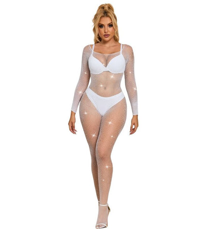 SUBBLIME - 952396 BODYSTOCKING RESILLE AVEC LOSANGES MANCHES LONGUES BLANC TAILLE UNIQUE by SUBBLIME BODYSTOCKINGS