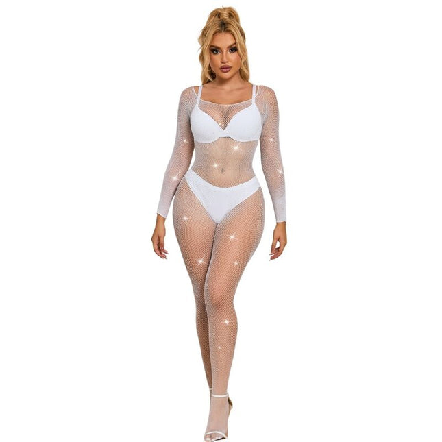 SUBBLIME - 952396 BODYSTOCKING RESILLE AVEC LOSANGES MANCHES LONGUES BLANC TAILLE UNIQUE by SUBBLIME BODYSTOCKINGS
