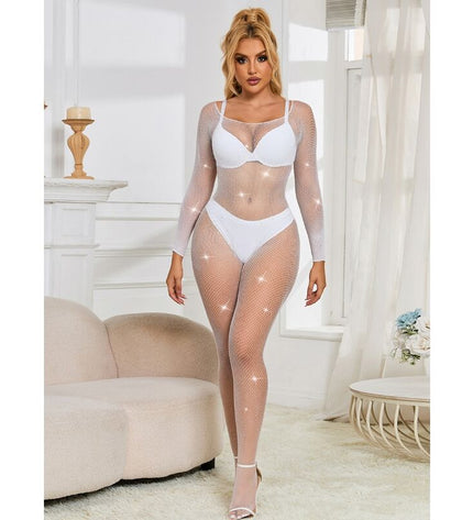 SUBBLIME - 952396 BODYSTOCKING RESILLE AVEC LOSANGES MANCHES LONGUES BLANC TAILLE UNIQUE by SUBBLIME BODYSTOCKINGS