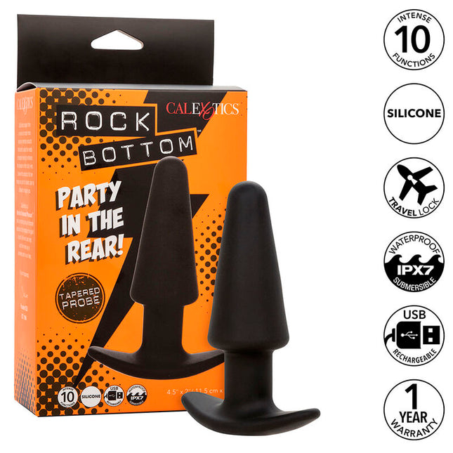 CALEXOTICS - ROCK BOTTOM TAPERED ANAL PLUG 10 VIBRATIONS SILICONE NOIR by CALEXOTICS
