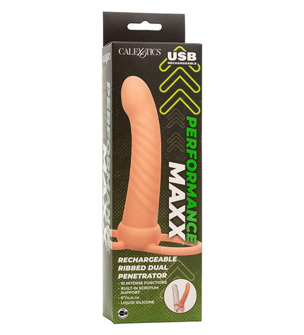 CALEXOTICS - MAXX DOUBLE PÉNÉTRATEUR NERVURÉ 10 VIBRATIONS FLESH by CALEXOTICS