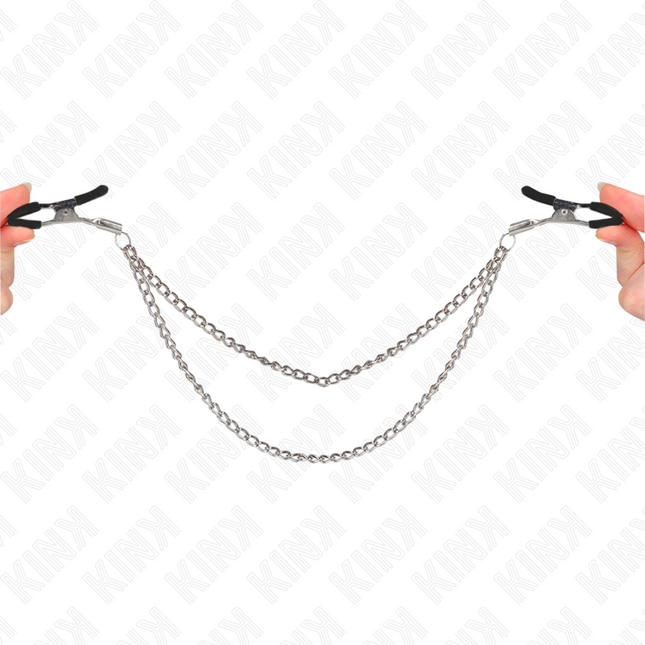 KINK - PINCES À TETEAUX AVEC 2 CHAÎNES ÉPAISSES ARGENT 20/23 CM by KINK NIPPLE GRIP
