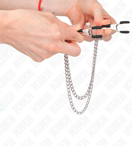 KINK - PINCES À TETEAUX AVEC 2 CHAÎNES ÉPAISSES ARGENT 20/23 CM by KINK NIPPLE GRIP