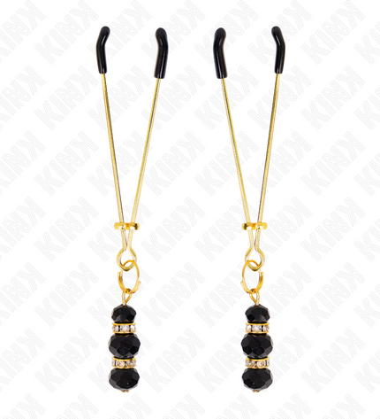 KINK - PINCES À TETON FINES OR AVEC 3 BILLES DE VERRE NOIR 7 CM by KINK NIPPLE GRIP