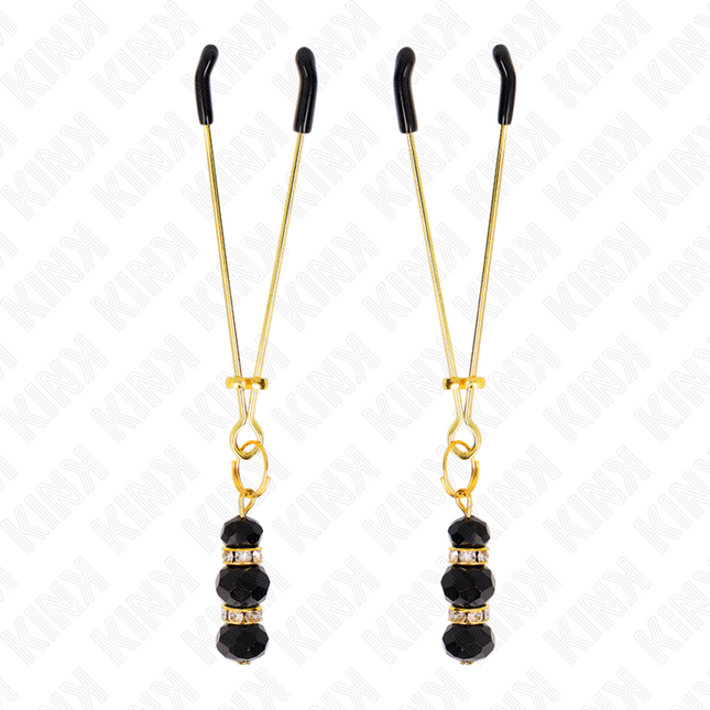KINK - PINCES À TETON FINES OR AVEC 3 BILLES DE VERRE NOIR 7 CM by KINK NIPPLE GRIP