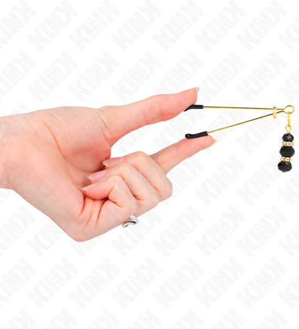 KINK - PINCES À TETON FINES OR AVEC 3 BILLES DE VERRE NOIR 7 CM by KINK NIPPLE GRIP