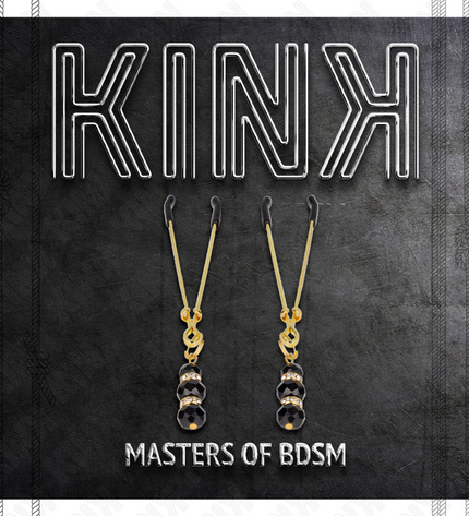 KINK - PINCES À TETON FINES OR AVEC 3 BILLES DE VERRE NOIR 7 CM by KINK NIPPLE GRIP