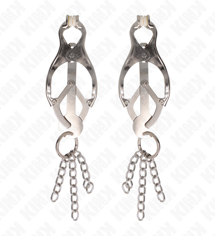 KINK - PINCES À METELLES TRÈFLE JAPONAIS AVEC PETITES CHAÎNES ARGENT by KINK NIPPLE GRIP