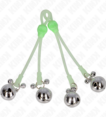 KINK - PINCES À TETON LUMINEUSES CRÂNE AVEC ANNEAU CLOCHES RÉGLABLES VERT / ARGENT by KINK NIPPLE GRIP