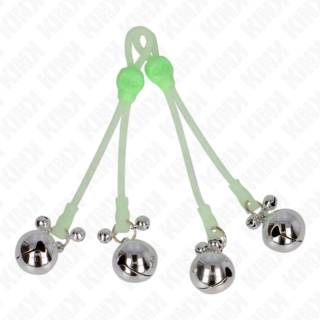 KINK - PINCES À TETON LUMINEUSES CRÂNE AVEC ANNEAU CLOCHES RÉGLABLES VERT / ARGENT by KINK NIPPLE GRIP