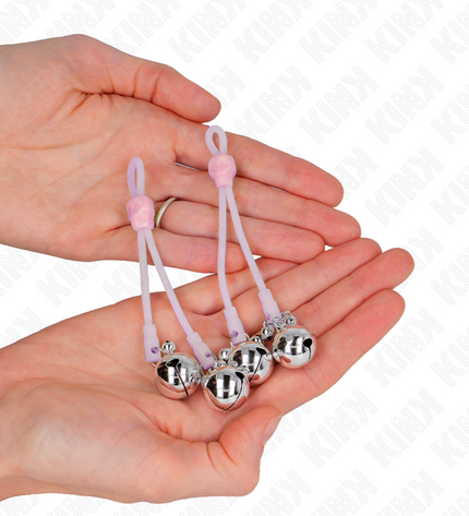 KINK - PINCES À TÉLÉPIN LUMINEUSES CRÂNE AVEC ANNEAU CLOCHES RÉGLABLES ROSE / ARGENT by KINK NIPPLE GRIP