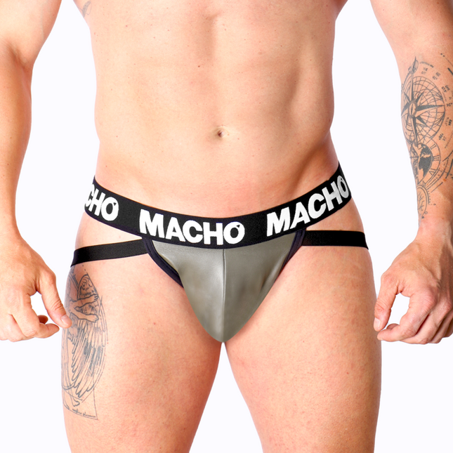 MACHO - MX27GR JOCK CUIR GRIS BEIGE S by MACHO UNDERWEAR