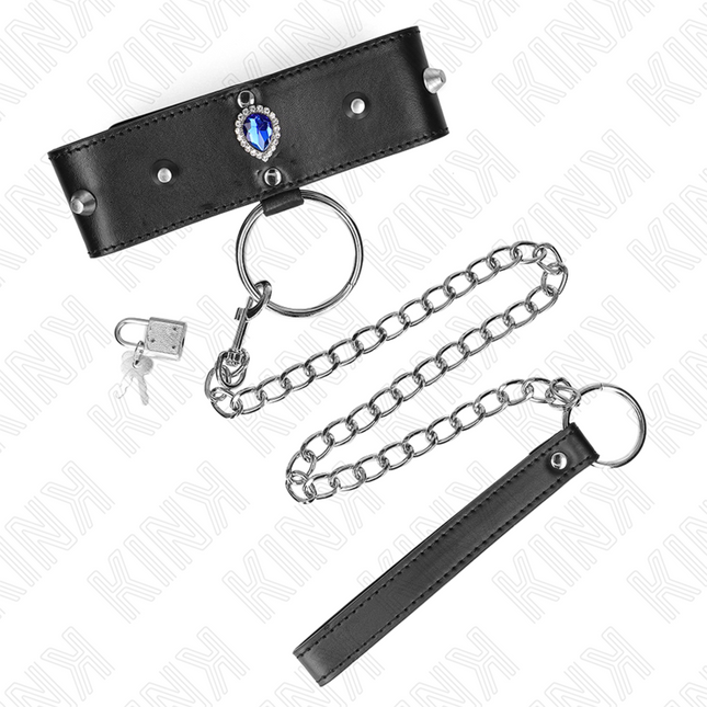 KINK - COLLIER 65 CM AVEC BRACELET AVEC DIAMANTS BLEU AJUSTABLE 36-43 CM X 5 CM by KINK COLLAR & GAG
