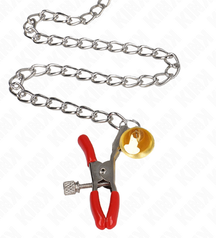 KINK - PINCES À TAMELON ET CLITO BELL TRIPLE ROUGE AVEC CHAINE 30 CM by KINK NIPPLE GRIP