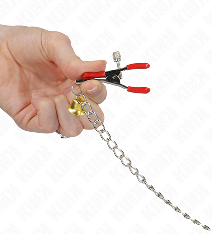 KINK - PINCES À TAMELON ET CLITO BELL TRIPLE ROUGE AVEC CHAINE 30 CM by KINK NIPPLE GRIP