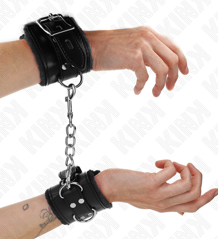 KINK - APPUI-POIGNETS DOUBLÉS DE FOURRURE NOIR AVEC CEINTURE NOIRE RÉGLABLE 17-29 CM X 6 CM by KINK WRIST RESTRAINT