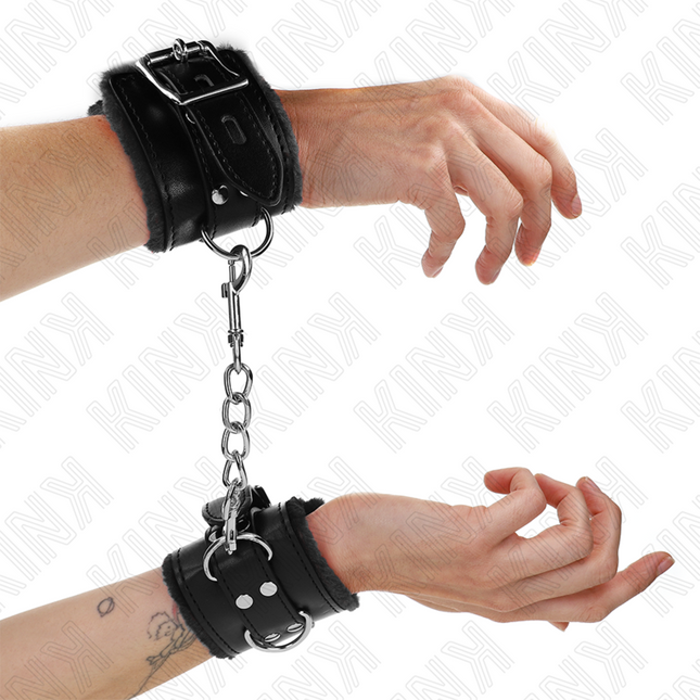 KINK - APPUI-POIGNETS DOUBLÉS DE FOURRURE NOIR AVEC CEINTURE NOIRE RÉGLABLE 17-29 CM X 6 CM by KINK WRIST RESTRAINT