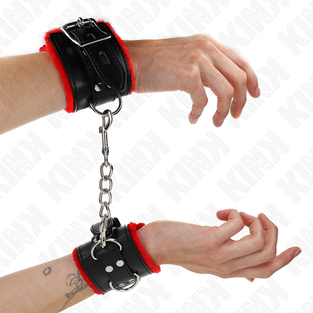 KINK - APPUI-POIGNETS DOUBLÉS DE FOURRURE AVEC TROUS CARRÉS CEINTURE ROUGE ET NOIRE RÉGLABLE 17-29 CM X 6 CM by KINK WRIST RESTRAINT