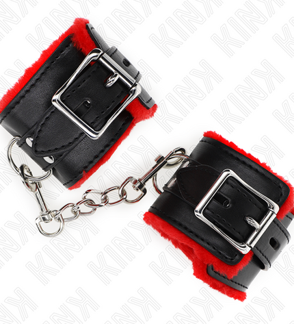 KINK - APPUI-POIGNETS DOUBLÉS DE FOURRURE AVEC TROUS CARRÉS CEINTURE ROUGE ET NOIRE RÉGLABLE 17-29 CM X 6 CM by KINK WRIST RESTRAINT