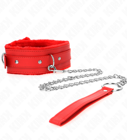 KINK - COLLIER AVEC LAISSE 65 CM AVEC RESTRICTIONS ROUGE 36-42 CM X 5,5 CM by KINK COLLAR & GAG