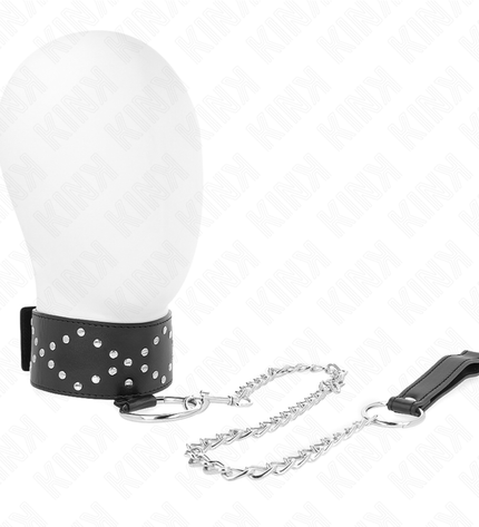 KINK - COLLIER 65 CM AVEC LAISSE AVEC CLOUS ARGENTÉS MODÈLE 3 RÉGLABLE 36-43 CM X 5 CM by KINK COLLAR & GAG