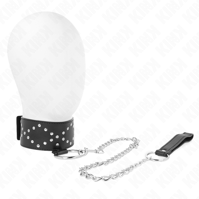 KINK - COLLIER 65 CM AVEC LAISSE AVEC CLOUS ARGENTÉS MODÈLE 3 RÉGLABLE 36-43 CM X 5 CM by KINK COLLAR & GAG