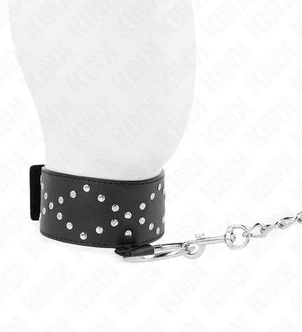 KINK - COLLIER 65 CM AVEC LAISSE AVEC CLOUS ARGENTÉS MODÈLE 3 RÉGLABLE 36-43 CM X 5 CM by KINK COLLAR & GAG
