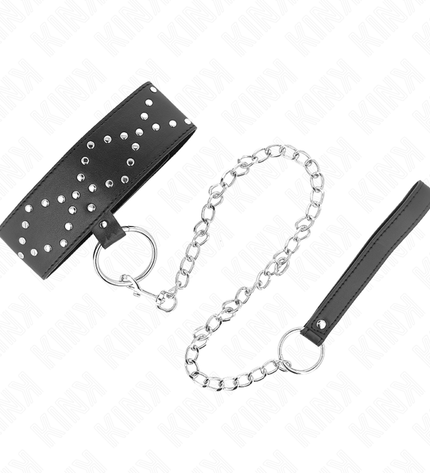 KINK - COLLIER 65 CM AVEC LAISSE AVEC CLOUS ARGENTÉS MODÈLE 3 RÉGLABLE 36-43 CM X 5 CM by KINK COLLAR & GAG