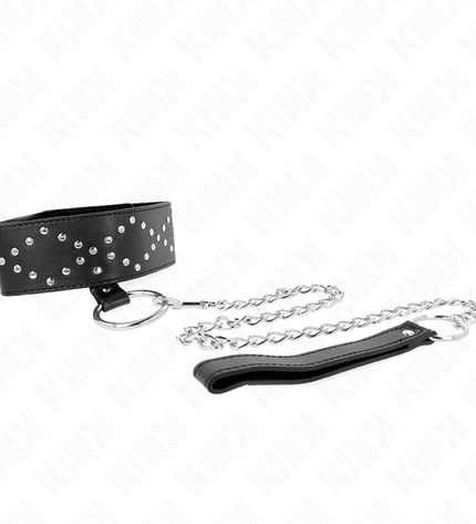 KINK - COLLIER 65 CM AVEC LAISSE AVEC CLOUS ARGENTÉS MODÈLE 3 RÉGLABLE 36-43 CM X 5 CM by KINK COLLAR & GAG