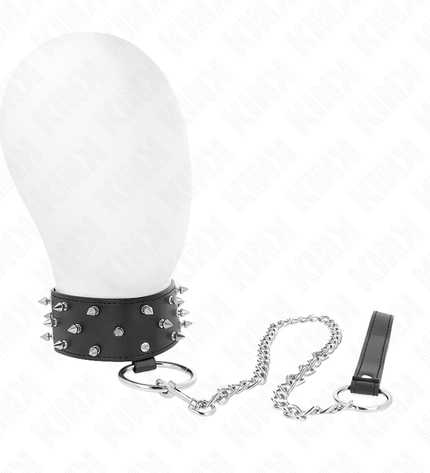 KINK - COLLIER AVEC LAISSE 65 CM AVEC CLOUS ARGENTÉS MODÈLE 5 RÉGLABLE 36-43 CM X 5 CM by KINK COLLAR & GAG