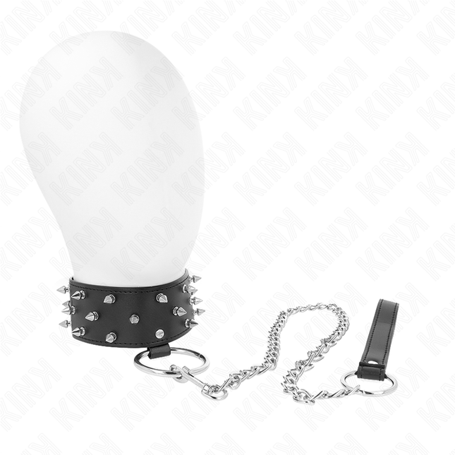 KINK - COLLIER AVEC LAISSE 65 CM AVEC CLOUS ARGENTÉS MODÈLE 5 RÉGLABLE 36-43 CM X 5 CM by KINK COLLAR & GAG