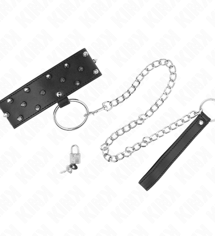 KINK - COLLIER AVEC LAISSE 65 CM AVEC CLOUS ARGENTÉS MODÈLE 5 RÉGLABLE 36-43 CM X 5 CM by KINK COLLAR & GAG