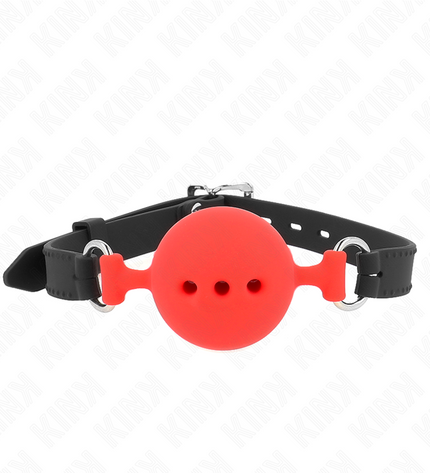 KINK - BÂILLON ENTIÈREMENT SILICONE 55 x 2 CM AVEC BOULE DE 5 CM TAILLE L ROUGE AJUSTABLE 35-51 CM by KINK COLLAR & GAG