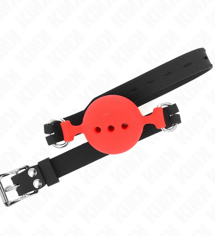 KINK - BÂILLON ENTIÈREMENT SILICONE 55 x 2 CM AVEC BOULE DE 5 CM TAILLE L ROUGE AJUSTABLE 35-51 CM by KINK COLLAR & GAG