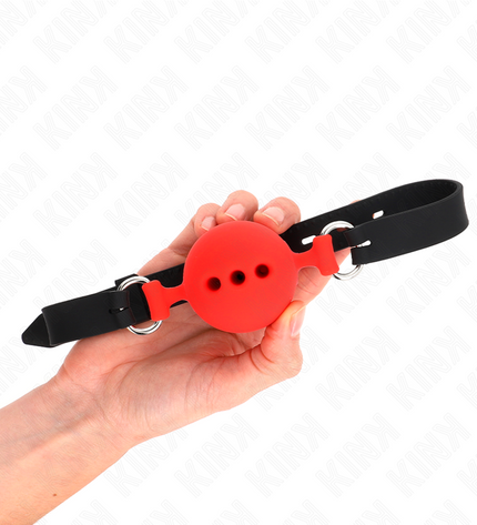 KINK - BÂILLON ENTIÈREMENT SILICONE 55 x 2 CM AVEC BOULE DE 5 CM TAILLE L ROUGE AJUSTABLE 35-51 CM by KINK COLLAR & GAG