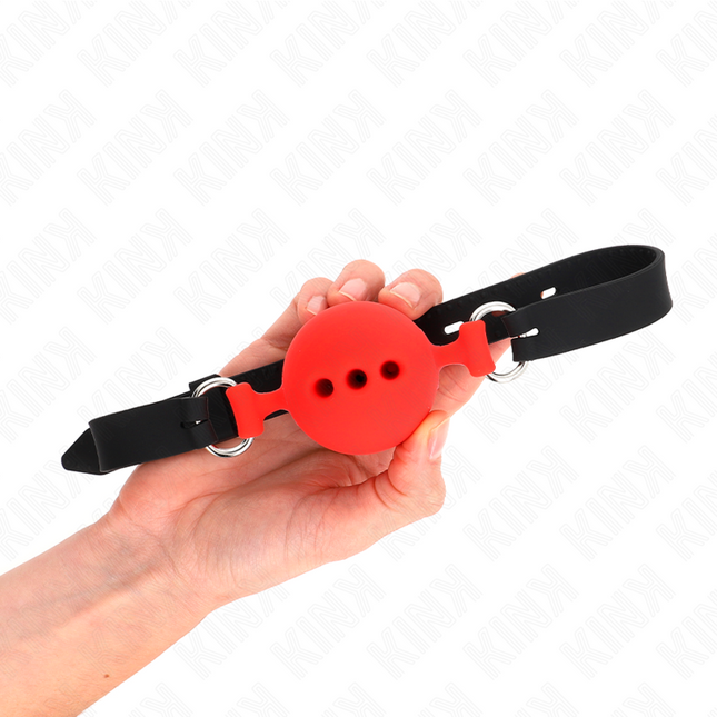 KINK - BÂILLON ENTIÈREMENT SILICONE 55 x 2 CM AVEC BOULE DE 5 CM TAILLE L ROUGE AJUSTABLE 35-51 CM by KINK COLLAR & GAG