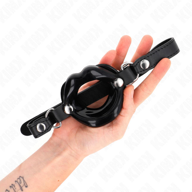 KINK - BÂTON LIP 8 CM AVEC SANGLE EN CUIR NOIR 63 x 2 CM AJUSTABLE 39-58 CM by KINK COLLAR & GAG