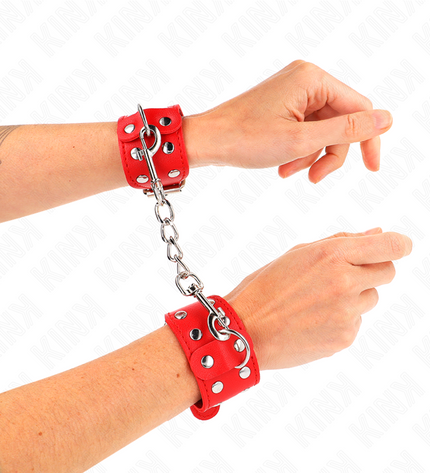 KINK - BRACELETS AVEC DOUBLE LIGNE DE CLOUS RÉGLABLES ROUGE by KINK WRIST RESTRAINT