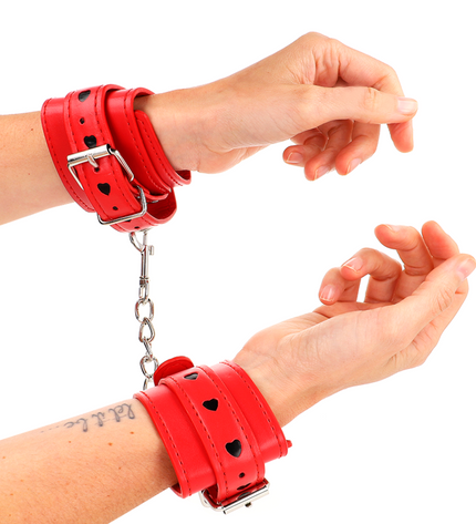 KINK - APPAREILS-POIGNETS ROUGES AVEC INCRUSTATION COEUR NOIR RÉGLABLE 21-28 CM X 5,5 CM by KINK WRIST RESTRAINT