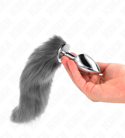 KINK - PLUG ANAL TAILLE L 10 X 4 CM AVEC QUEUE SYNTHÉTIQUE 40 CM GRIS ET BLANC by KINK PLEASURE PLUGS