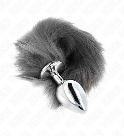 KINK - PLUG ANAL TAILLE L 10 X 4 CM AVEC QUEUE SYNTHÉTIQUE 40 CM GRIS ET BLANC by KINK PLEASURE PLUGS