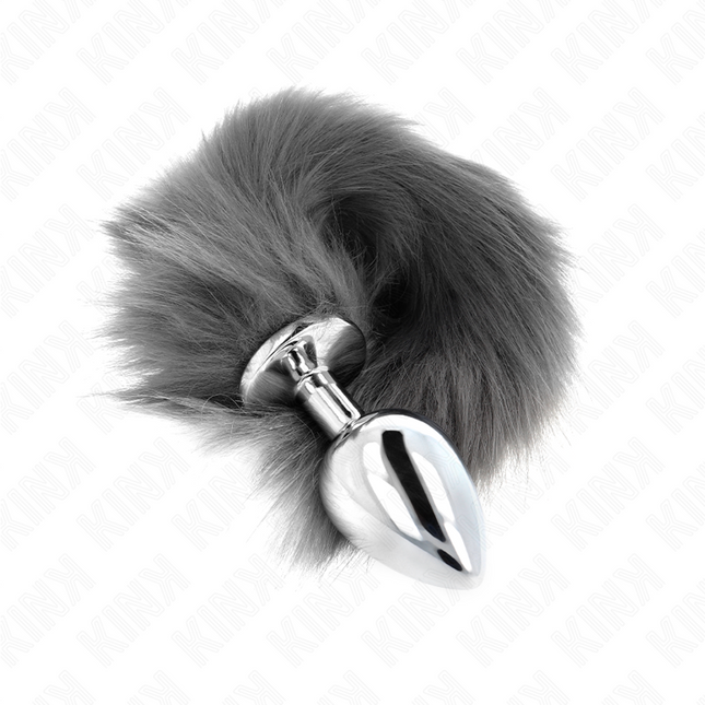 KINK - PLUG ANAL TAILLE L 10 X 4 CM AVEC QUEUE SYNTHÉTIQUE 40 CM GRIS ET BLANC by KINK PLEASURE PLUGS