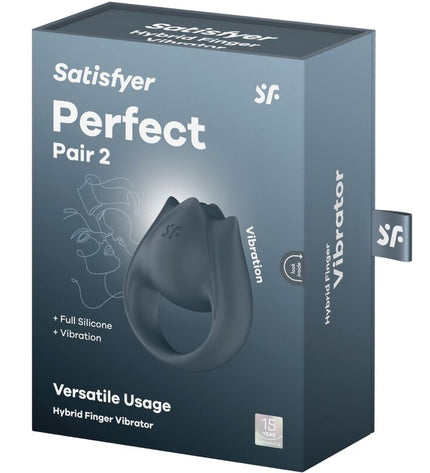 SATISFYER - PERFECT PAIR 2 MULTIVIBRATEUR 2 EN 1 ANNEAU PÉNIS ET STIMULATEUR DE DOIGTS GRIS by SATISFYER PARTNER