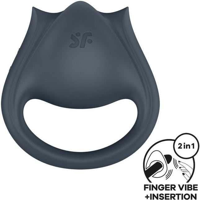 SATISFYER - PERFECT PAIR 2 MULTIVIBRATEUR 2 EN 1 ANNEAU PÉNIS ET STIMULATEUR DE DOIGTS GRIS by SATISFYER PARTNER