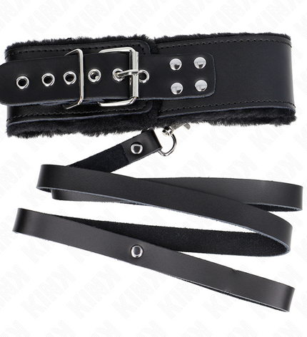 KINK - COLLIER AVEC CEINTURE 116 CM AVEC BRACELET EN CUIR NOIR AJUSTABLE 40-48 CM X 6 CM by KINK COLLAR & GAG