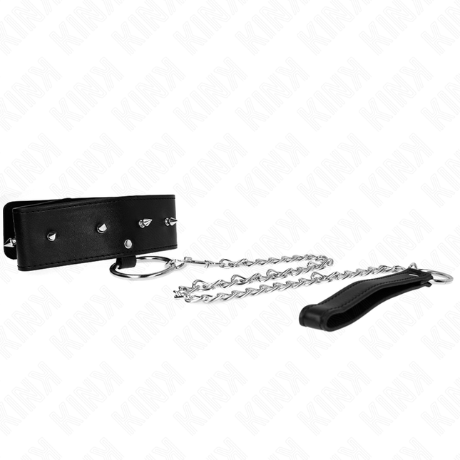 KINK - COLLIER 65 CM AVEC LAISSE AVEC CLOUS ARGENTÉS MODÈLE 2 RÉGLABLE 36-43 CM X 5 CM by KINK COLLAR & GAG