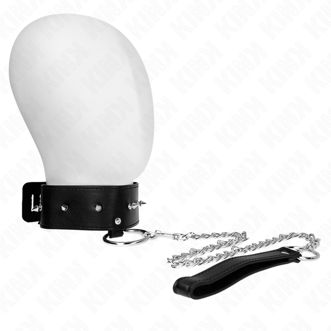 KINK - COLLIER 65 CM AVEC LAISSE AVEC CLOUS ARGENTÉS MODÈLE 2 RÉGLABLE 36-43 CM X 5 CM by KINK COLLAR & GAG