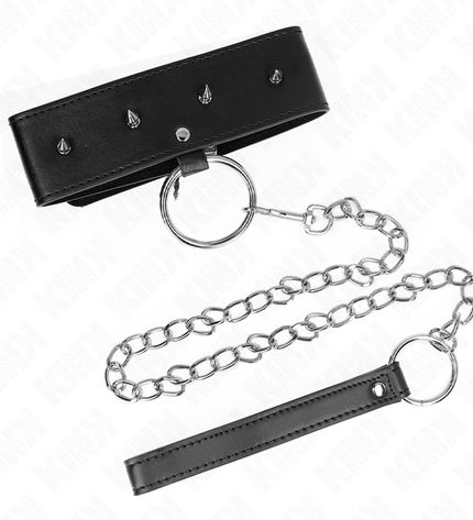 KINK - COLLIER 65 CM AVEC LAISSE AVEC CLOUS ARGENTÉS MODÈLE 2 RÉGLABLE 36-43 CM X 5 CM by KINK COLLAR & GAG