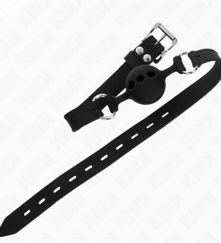 KINK - BÂILLON ENTIÈREMENT SILICONE 55 x 2 CM AVEC BOULE DE 4 CM TAILLE S NOIR AJUSTABLE 35-51 CM by KINK COLLAR & GAG